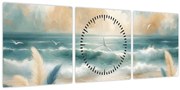 Kép – Festett strand lágy színekben (órával) (90x30 cm)