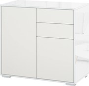 HOMCOM Konyhai Tálaló 2 Ajtóval és 2 Fiókkal, Fényes Fehér Keret, Állítható Polc, Push-to-Open Tároló Székhelyiségbe és Nappaliba, 79x36x74 cm | Aosom