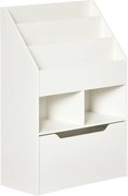 HOMCOM Fa Könyvespolc Gyerekeknek 3 Rekesszel, 2 Kockával és Mobil Fiókkal 4 Kerekével, Gyerekek Szobájához 60x29.9x90 cm Fehér | Aosom