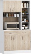 HOMCOM Konyhai Buffet Tálalószekrény Ajtós Fiókos és Nyitott Rekeszes, 100L x 39W x 181,5H cm Fehér és Fás | Aosom