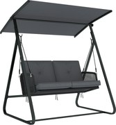 Outsunny 2 személyes rattan Hollywood-hinta állítható napellenzővel és puha párnákkal, A-tartó — Teherbírás 240 kg — 150 x 128 x 168 cm — Sötétszürke