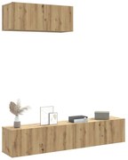 3 részes kézműves tölgy színű szerelt fa fali TV-szekrényszett