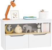 AIYAPLAY Gyerek Játékpolc Könyvespolc 2 Fiókkal és Rekesszel 80x30x45 cm Fehér | Aosom