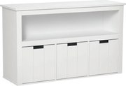 HOMCOM Nappali Oldalszekrény 3 Levehető Fiókkal és Nyitott Polcokkal Könyvekhez, Játékokhoz – Segédtároló Hálószobába és Konyhába 102x33x61,5 cm Fehér