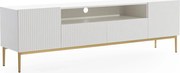 Nicole TV-szekrény 200 cm nyitott polccal és fiókokkal - matt fehér / arany lábak