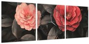 Kép - Vörös virágok sötét háttér előtt (órával) (90x30 cm)
