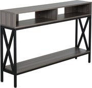 HOMCOM Előszobai Konzoltámla 2 Rekesszel és Polccal 120x23,5x75 cm Szürke és Fekete | Aosom