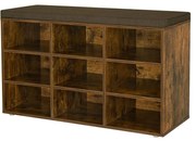 Cipőpad, tárolópad párnázott üléssel, 9 rekesszel, rusztikus barna