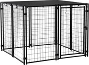 PawHut Összecsukható Acél Kutya Kennel Tetővel, Zárható Ajtós Ketrec, 8 Paneles Futó Állatok Számára, 141x141x113cm, Fekete | Aosom