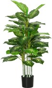HOMCOM Mesterséges Dieffenbachia 120 cm, Nagy Mesterséges Növény, Cserépben, Mesterséges Fa Mesterséges Fűvel Nappali és Hálószoba Dekorációhoz, Kerth
