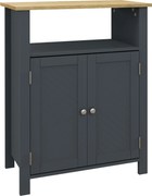 kleankin Fürdőszobai Szekrény 3 Polccal MDF-ből és Forgácslapból, Állítható Belső Polccal és 2 Kiemelt Ajtóval, 60x30x80.5 cm, Szürke és Fa Szín | Aos