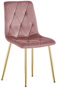 Rózsaszín bársony étkezőszék LIBRA arany lábakkal