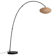 Japandi íves állólámpa fekete barna lámpabúrával - Bida