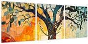 Kép – Mozaik – nap és fa I. (órával) (90x30 cm)