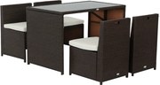 Outsunny 5 részes Polyrattan Kerti Bútor Készlet, Időjárásálló Erkélybútor 4 Fő Részére, Tálcás Bútor 4 Székkel és Párnákkal, Loungeset Étkező Csoport