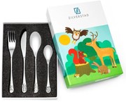 Ezüstszínű rozsdamentes acél gyerek evőeszköz készlet 4 db-os Forest Animals – Zilverstad