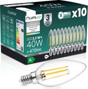 10x Led Izzó E14 Filament A Osztály 2,2W 470LM 40W 4000K 360° Gyertya