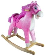 Rózsaszín hintaszék, hangok és mozgás, oldalsó fogantyúkkal, magasság 68 cm, plüss, fa szerkezet