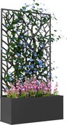 Outsunny Nagy Kültéri Fém Virágtartó Díszes Levél Magányságvédő Panellel, Falra Szerelhető vagy Szabadon Álló Virágtartó Teraszra 61x23x113 cm Fekete