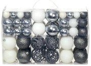100 darabos fehér/szürke karácsonyi gömb készlet 3/4/6 cm