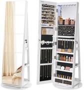 Szabadon álló tükrös ékszerszekrény, zárható, 6 led lámpával, 360°-ban elforgatható