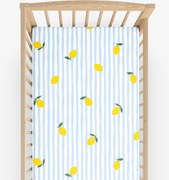 Goldea gyermek gumis pamut lepedő kiságyba - friss citromok csíkokkal 60 x 120 cm