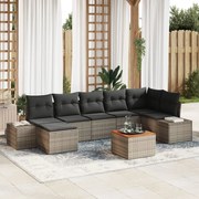 8 darabos Kerti Kárpitos Szett Párnákkal Szürke Poli Rattan Acacia