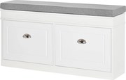 HOMCOM Cipőpad, Cipőtároló Pad 8 Pár Cipőhöz 2 Fiókkal, Állítható Polcokkal és Párnázott Üléssel Előszobába, Folyosóra 104x24x55 cm Fehér | Aosom