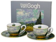 Porcelán eszpresszó kévés csésze aljjal két személyes szett díszdobozban Van Gogh Búzamező