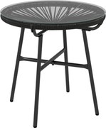 Outsunny Rattan Téglalap Asztal, Bistro Asztal, Üveg Asztallapú Kávézó Asztal, Kör Minta Kerti Asztal, Teraszhoz, Erkélyhez, Fekete, 50 x 50 x 50 cm |