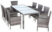 Casaria® Bali 1+8 kerti rattan bútor szett - szürke/antracit
