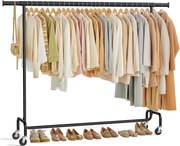 Ruhatartó állvány kerekekkel, extra hosszú,hordozható, fekete