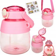 Kulacs 1L-es vizes palack szívószállal és pórázzal matricák gyerekeknek Rózsaszín