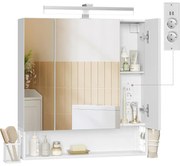 Fürdőszobaszekrény led világítással, konnektorokkal, 16,5 × 70 × 75 cm, felhőfehér színben