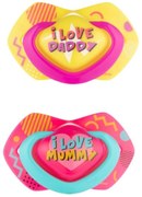 Canpol Babies 2 db szimmetrikus szilikon cumi, 6-18m, Neon Szerelem baba, rózsaszín, Sárga