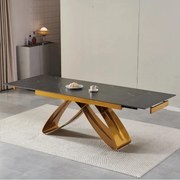 Fekete Márványhatású Bővíthető Kerámia Asztal Arany Lábbal. LUIGI 160-240 cm