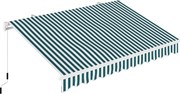 Outsunny Kézi Retróható Összecsukható Karos Napernyő 3,95 m Kézi Kavatkozással, Erkély Napvédő Falra Szerelhető Alu Fehér+Zöld 395 x 245 cm | Aosom