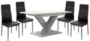Maasix WTS Magasfényű Fehér-Szürke X 4 személyes étkezőszett Fekete Elvira székekkel N