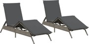 vidaXL 2 db világosszürke polyrattan napozóágy párnával