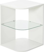 HOMCOM Modern Elegáns Nappali Oldaltábla Ágy Mellé Tábla 3 Polccal Üveg Tetejű Kávézó Asztal 40x40x56 cm Fehér | Aosom