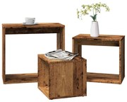 3 db antik fa színű szerelt fa egymásba tolható asztal