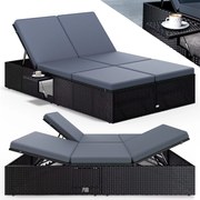 Deuba Kerti rattan ágy 200x115 cm fekete - antracit párnák