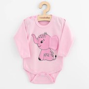 Baba hosszú ujjú body New Baby Happy Elephant pink, vel. 80 (9-12 h)