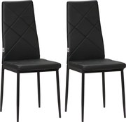 HOMCOM 2 db Kárpitozott Étkezőszék Magas Háttámlával, Konyhai Székek Műbőr Gyémánt Öltésekkel, Csúszásmentes Talppal és Acél Lábbal, 41x50x97 cm, Feke