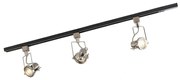 Sínrendszer 3 spotlámpával, 1 fázisú, fekete acéllal - Suplux