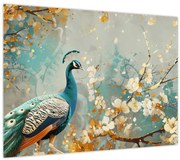 Üveg kép - Páva arany díszítéssel (70x50 cm)