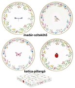 Porcelán desszertes tányér szett 2 db-os díszdobozban Fancy Garden / Madárka-szitakötő