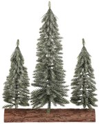 Karácsonyi dekoráció Fenyőfák tuskón - trió, 34 cm, fagyos, zöld
