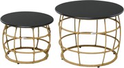 Outsunny 2 darabos oldalsó asztal szett, rattan kávézóasztal, fém felső kialakítás, kézzel szőtt kanapéasztal kerthez, erkélyhez, Ø46+Ø60 cm, Homok |