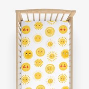 Goldea gyermek gumis pamut lepedő kiságyba - mosolygós napocskák 60 x 120 cm